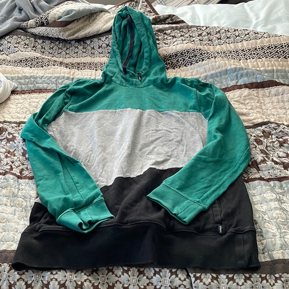 Black green and gray hooded sweatshirt